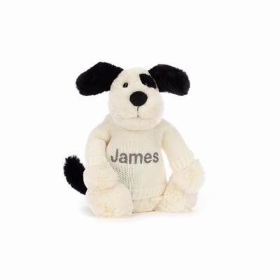 Jellycat Bashful Black & Cream Puppy with Cream Jumper Australia | 318650WUV